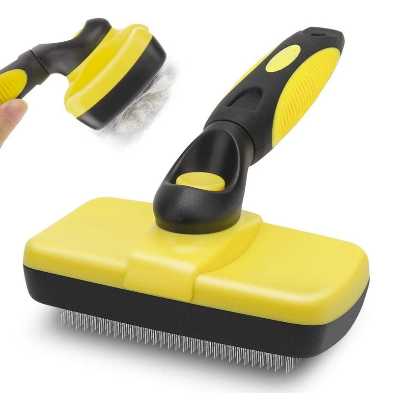 Self-cleaning deshedding brush for dogs and cats